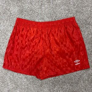 NEW Umbro Soccer Shorts Size Large Red Checkerboard Retro Athletic 3.5" Inseam